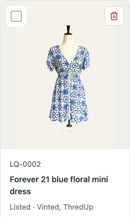 The listing in Poof: Forever 21 blue floral mini dress, LQ-0002, Listed · Vinted, ThredUp.