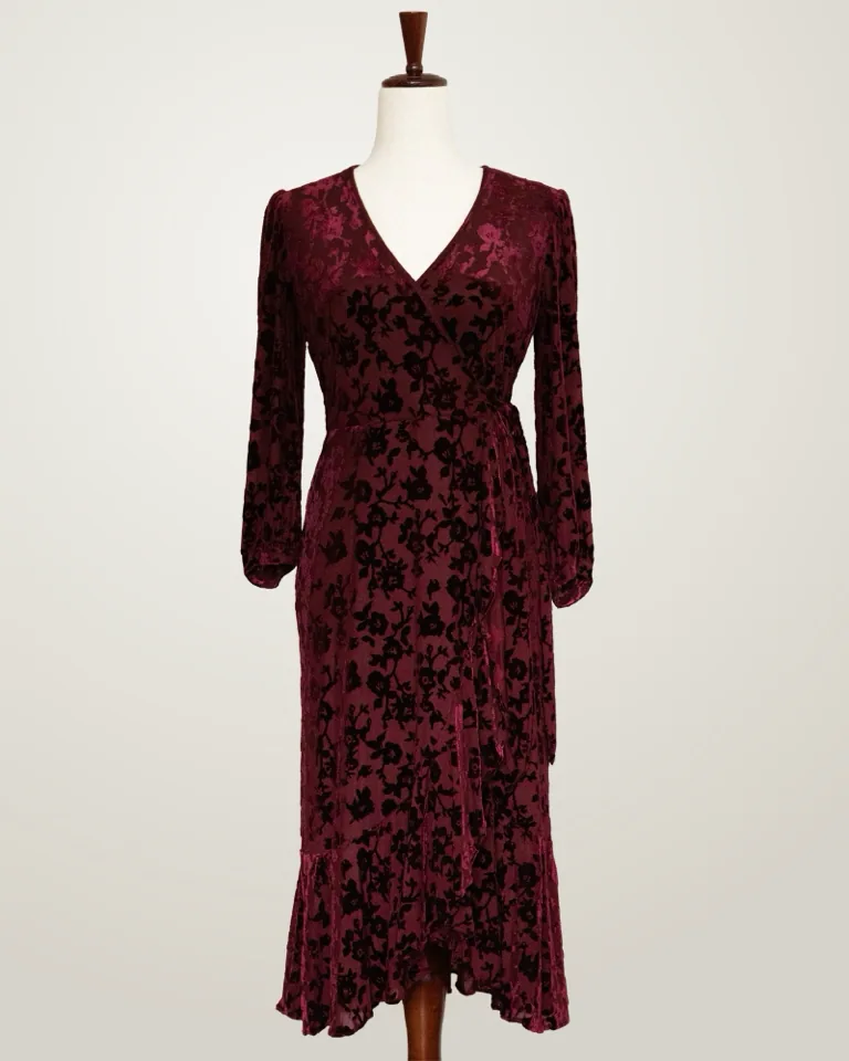 Calvin Klein burgundy velvet wrap dress, photo 1