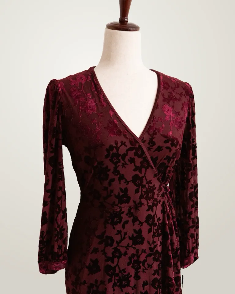 Calvin Klein burgundy velvet wrap dress, photo 3