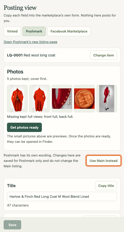 A marketplace with its own wording