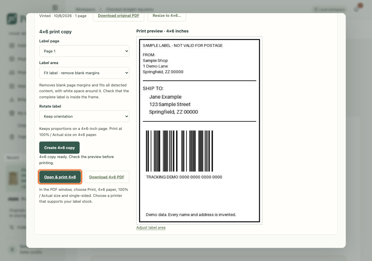 A shipping label fitted to 4×6